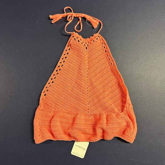 Free People Intimately Know Better Crochet Halter Salmon Pink XS NWT - Picture 5 of 5